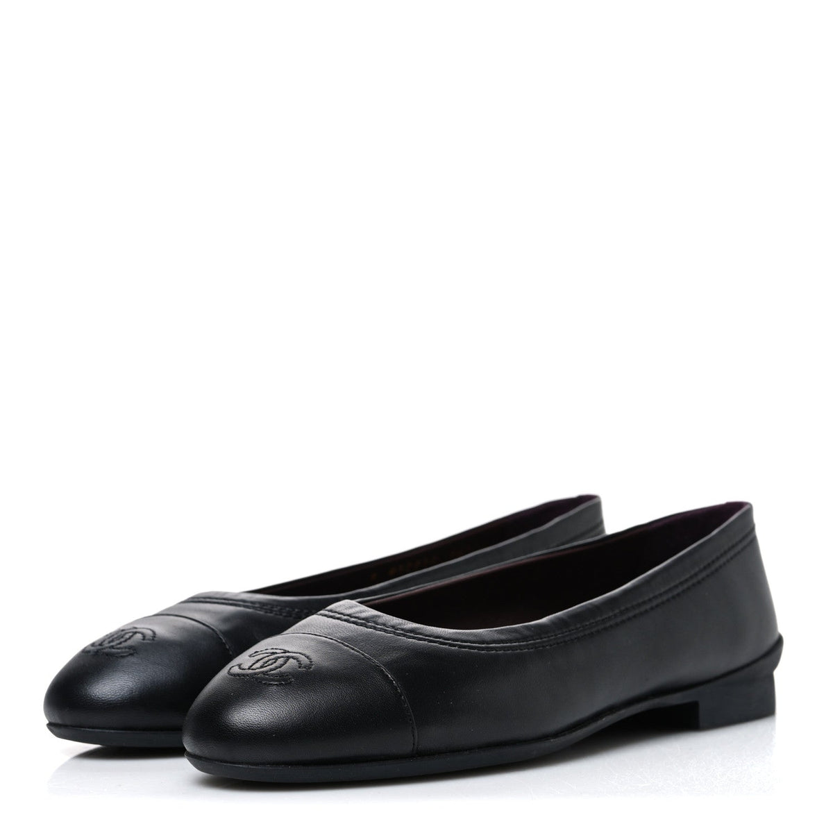 Chanel Lambskin Women's Cap Toe CC Uniform Ballerina Flats 36.5 Black