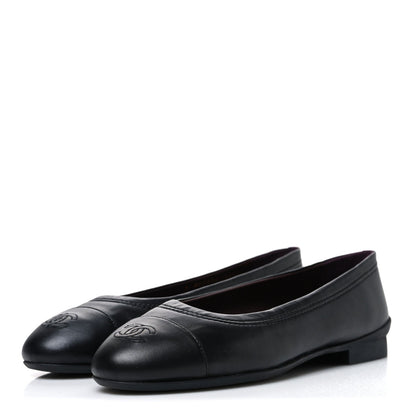 Chanel Lambskin Women's Cap Toe CC Uniform Ballerina Flats 36.5 Black