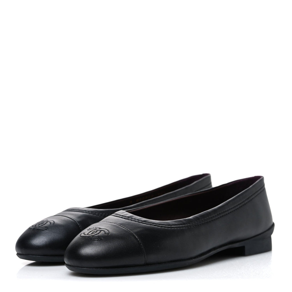 Chanel Lambskin Women's Cap Toe CC Uniform Ballerina Flats 36.5 Black