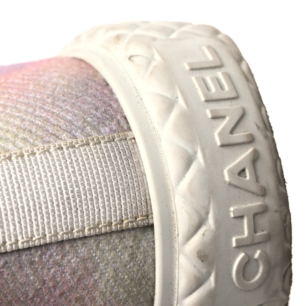 Chanel Printed Fabric Women's High Top CC Sneakers 39 Green Pink Blue White