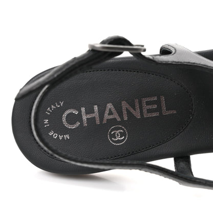 Chanel Lambskin Crystal Women's CC Thong Sandals 38 Black