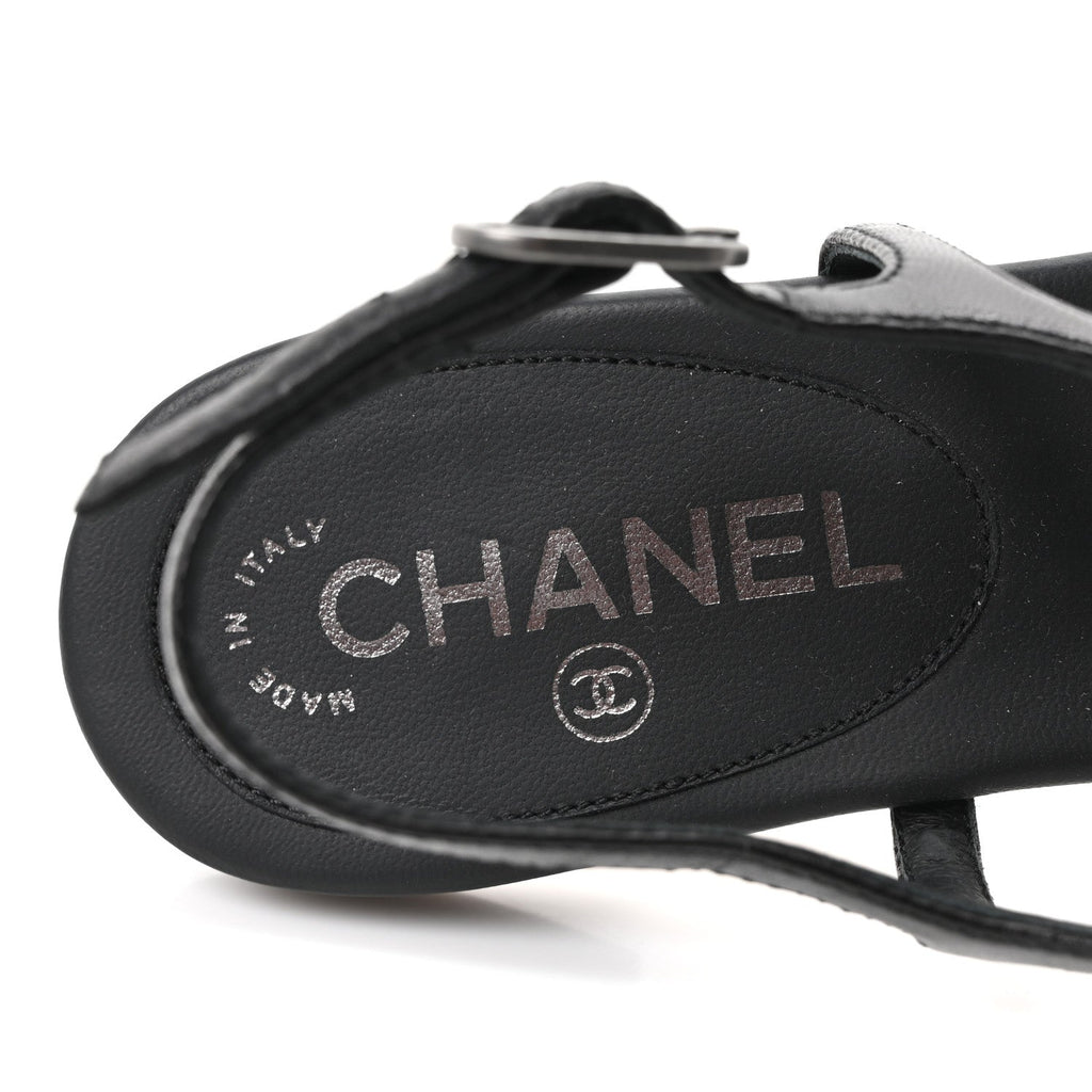 Chanel Lambskin Crystal CC Women's Thong Sandals 38 Black