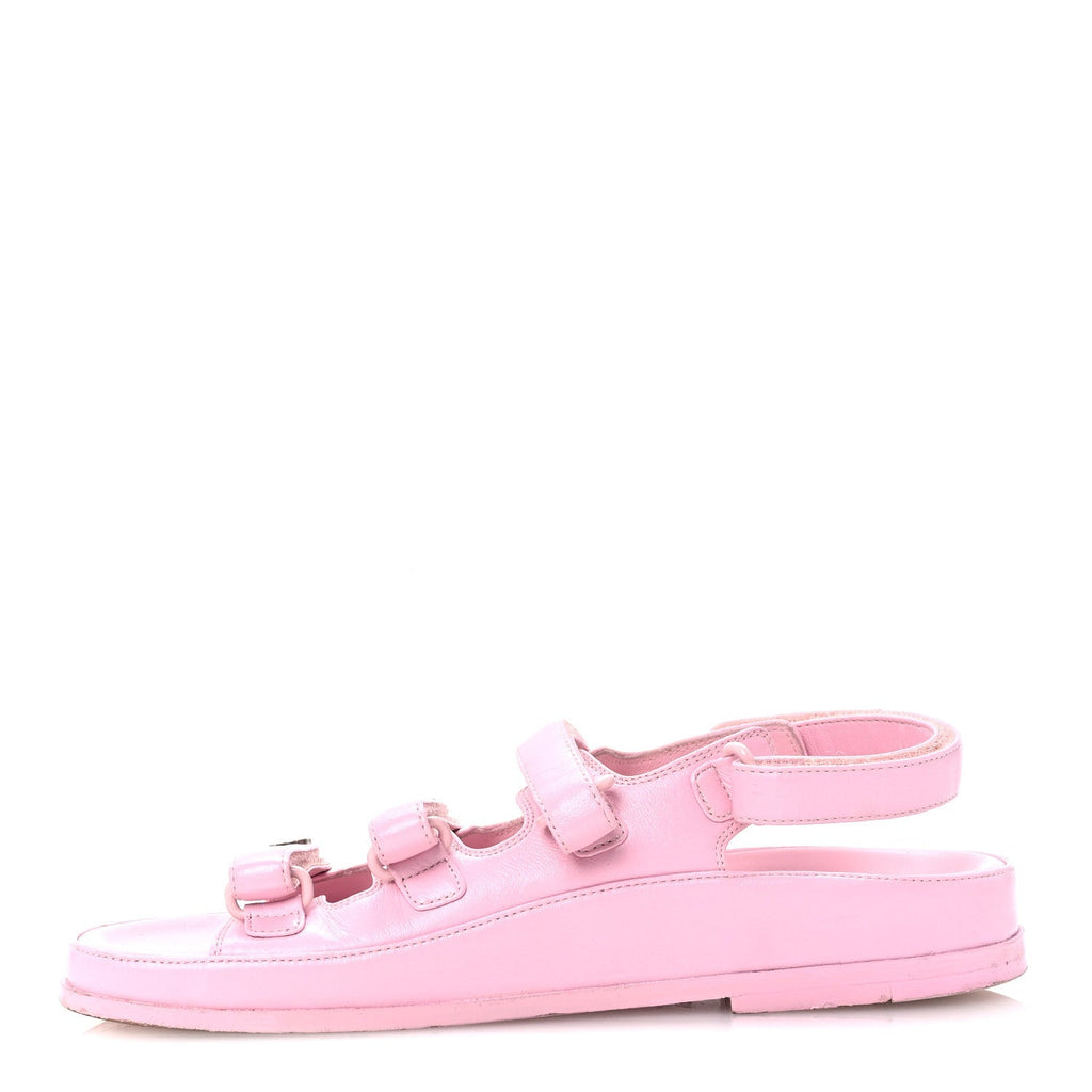 Chanel Lambskin Crystal Women's CC Dad Sandals 35.5 Light Pink