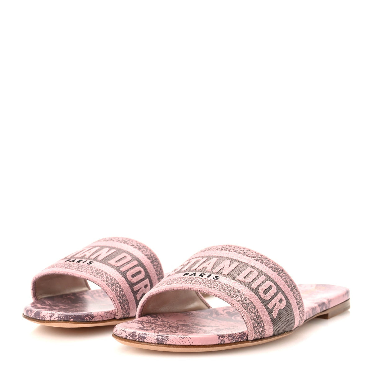 Christian Dior Canvas Women's Toile De Jouy Embroidered Dway Flat Slide Sandals 36 Chateau Rose