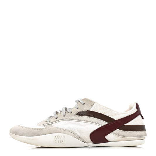 Miu Miu Technical Fabric Suede Women's Gymnasium Sneakers 38 White Burgundy