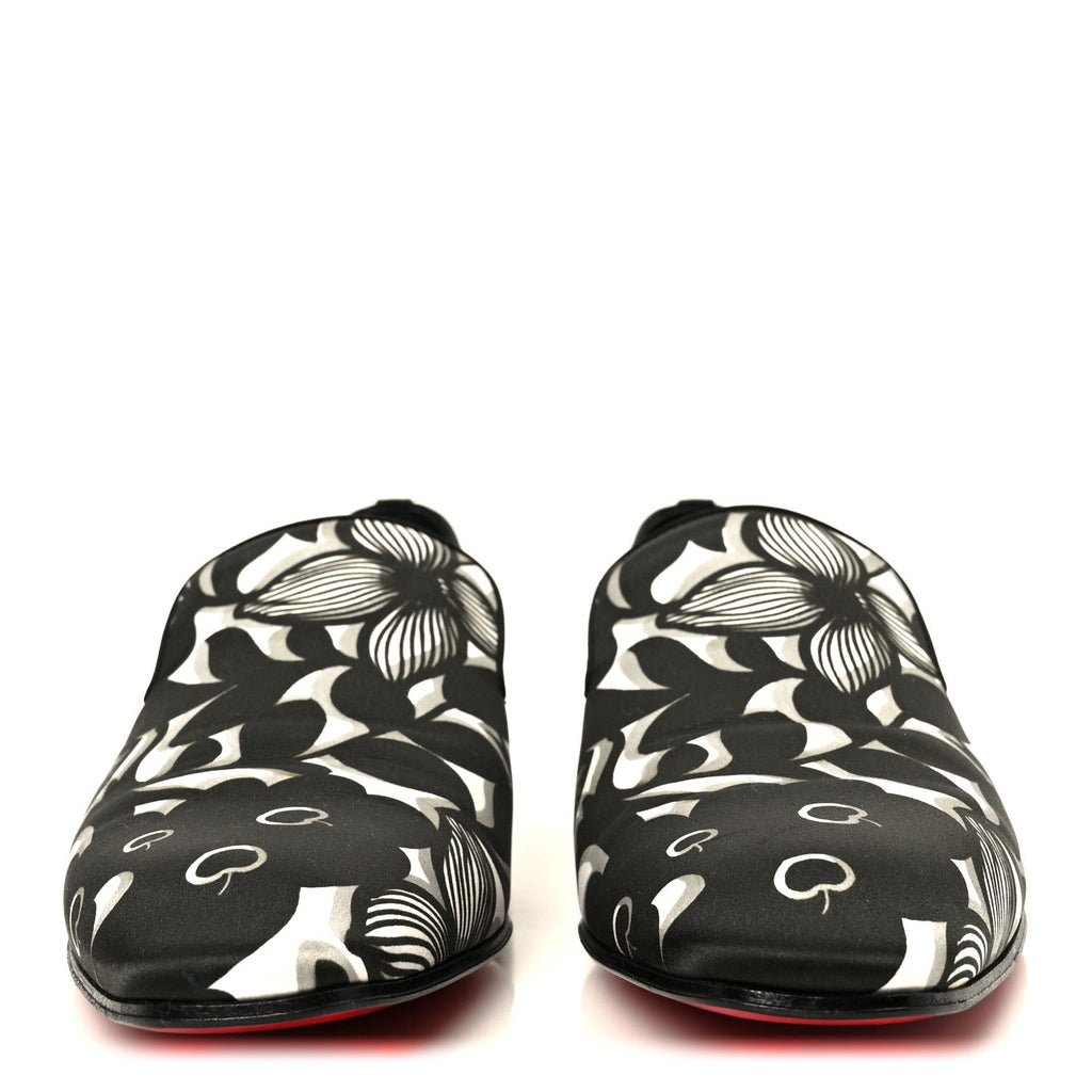 Christian Louboutin Satin Men's Petunia Dandelion Flat Loafers 42 Black White