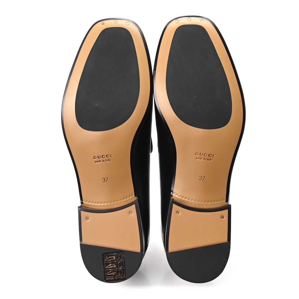 Gucci Goatskin Women's Horsebit Mid-Heel Loafers 37 Black