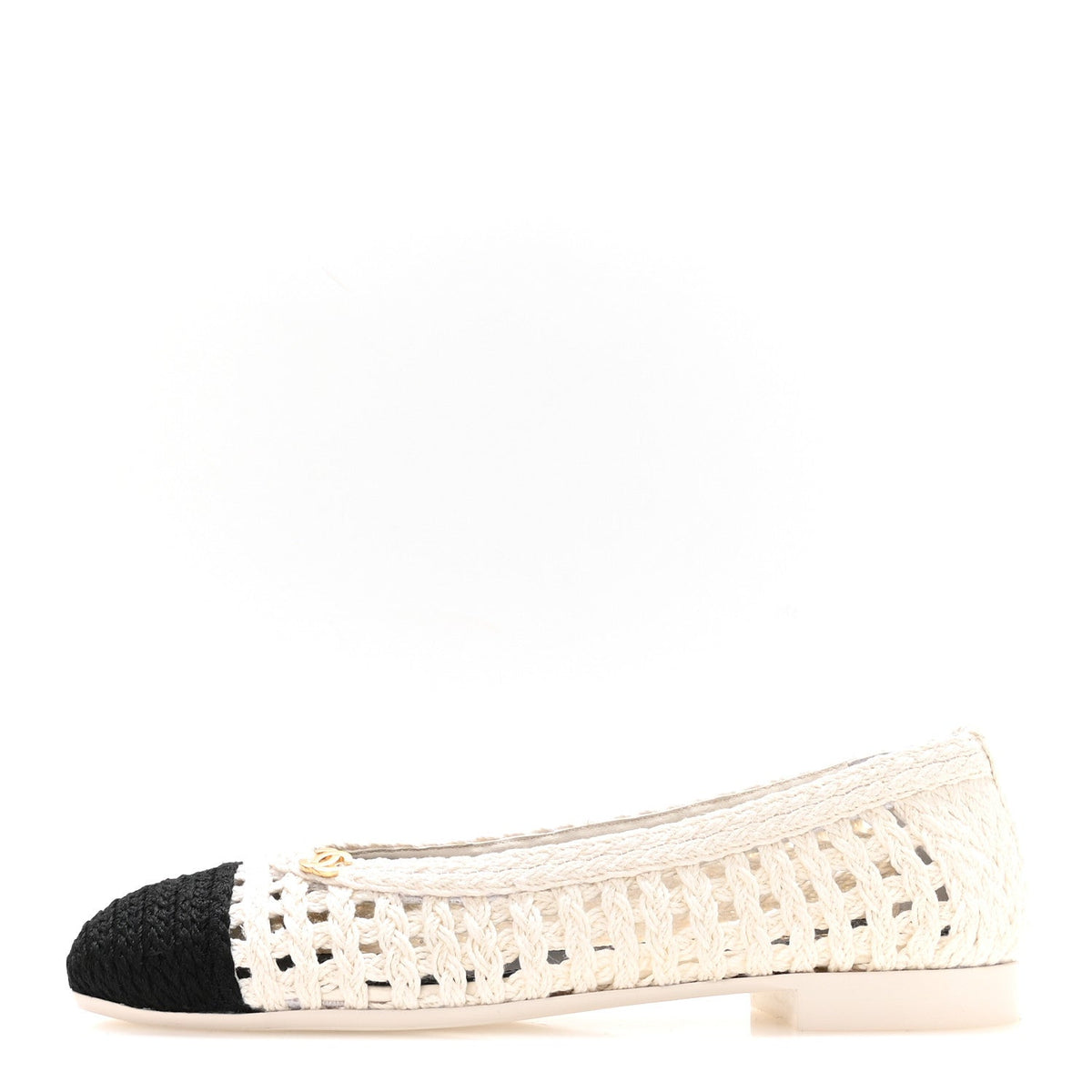 Mesh Crochet Cap Toe Ballerina Flats White Black