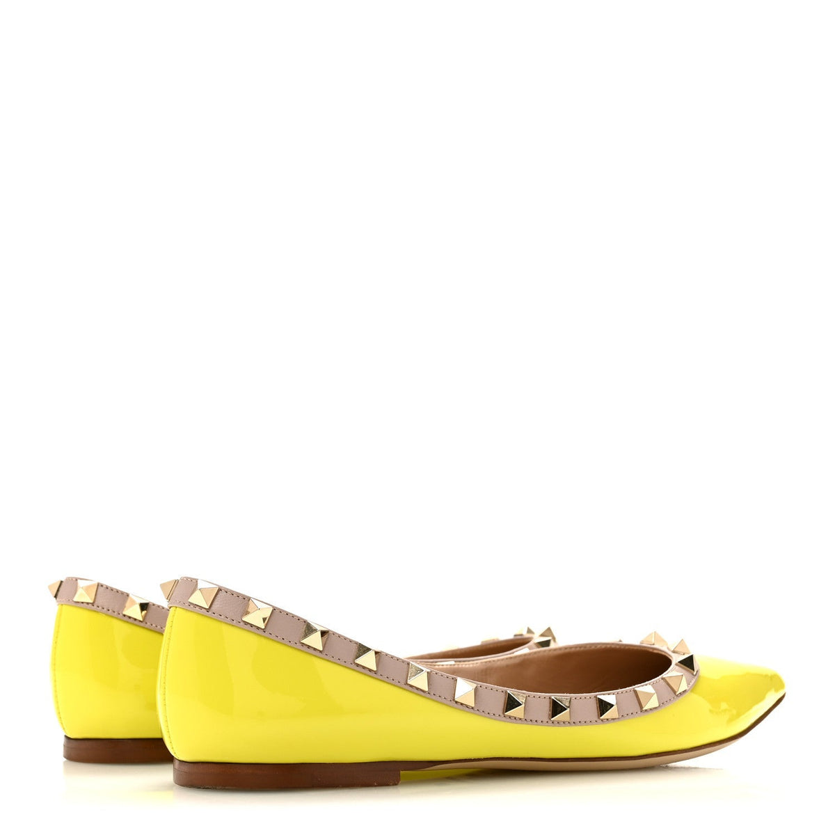 Valentino Garavani Patent Leather Women's Rockstud Flats 38 Acid Yellow