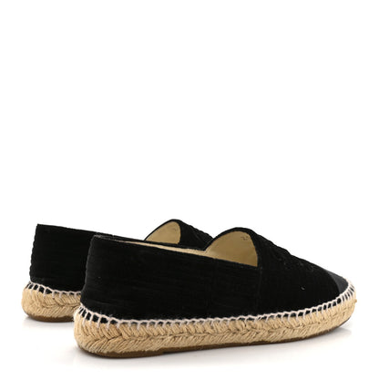 Chanel Velvet Grosgrain Women's CC Espadrilles 38 Black