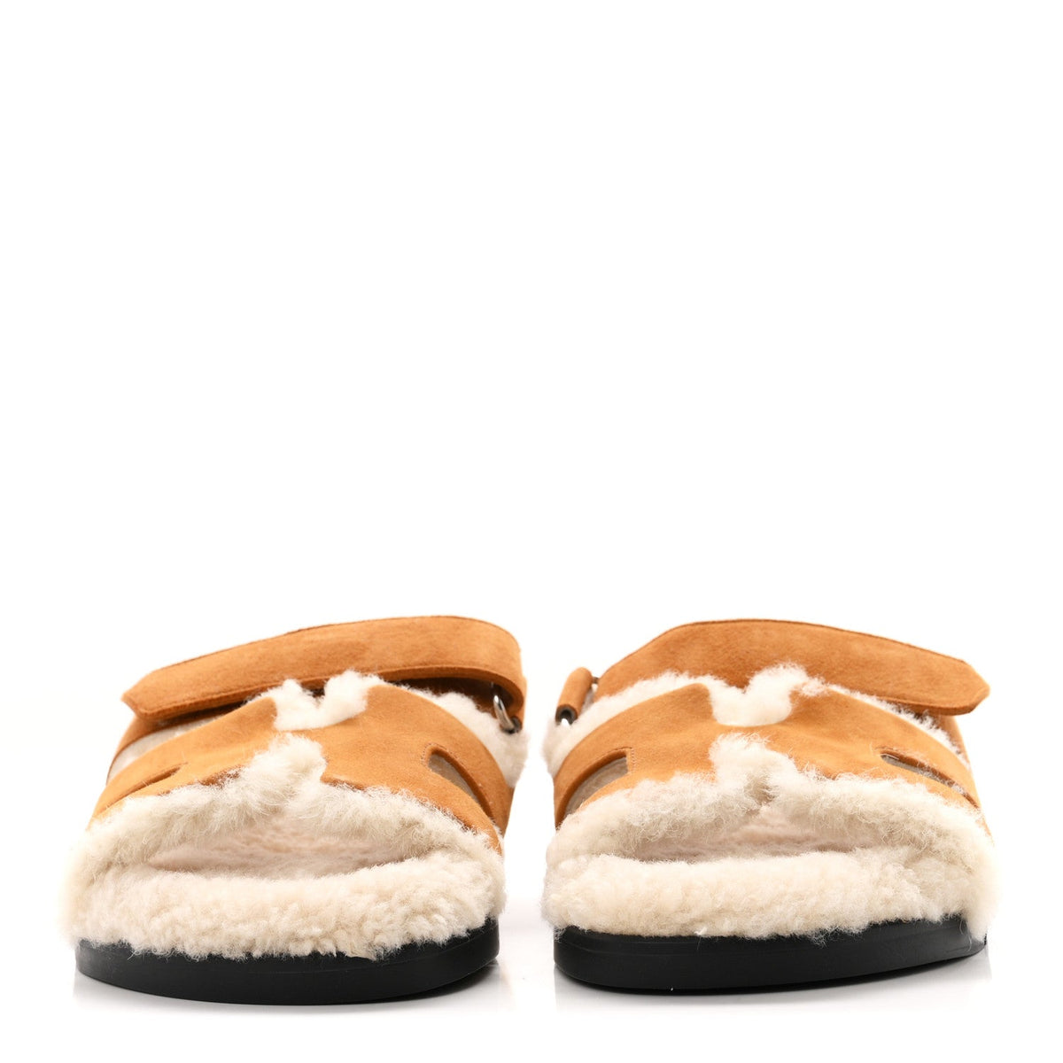 Hermes Suede Goatskin Woolskin Women's Chypre Sandals Naturel Ecru
