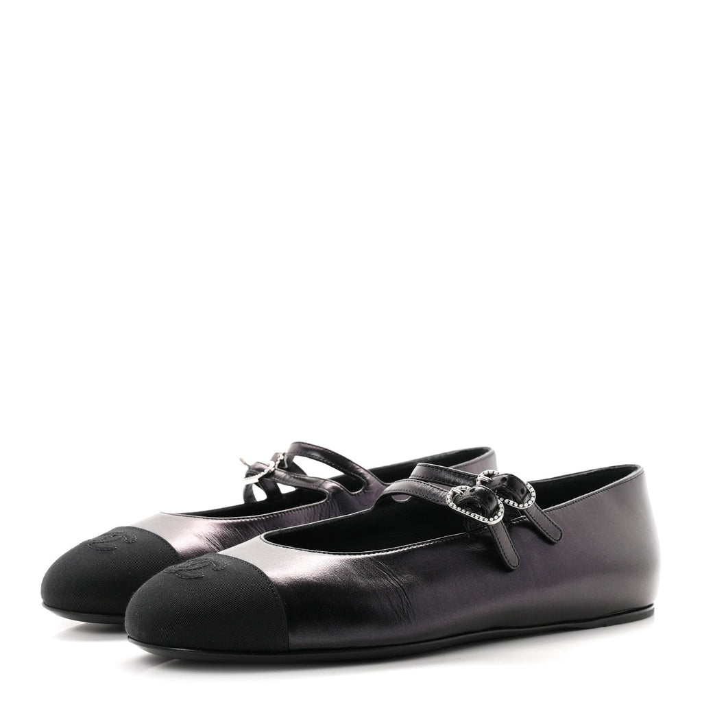 Chanel Lambskin Grosgrain Pearl Mary Jane Women's Flats Black