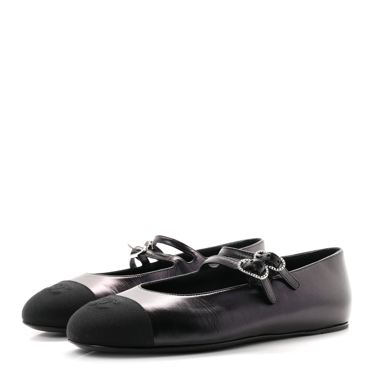 Chanel Lambskin Grosgrain Pearl Mary Jane Women's Flats Black