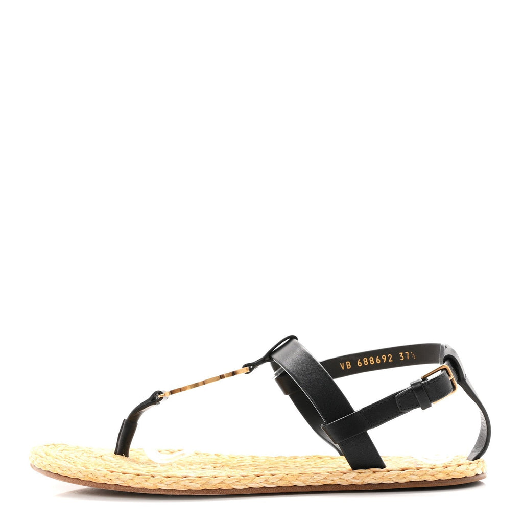 Saint Laurent Calfskin Raffia Cassandra Women's Sandals Black
