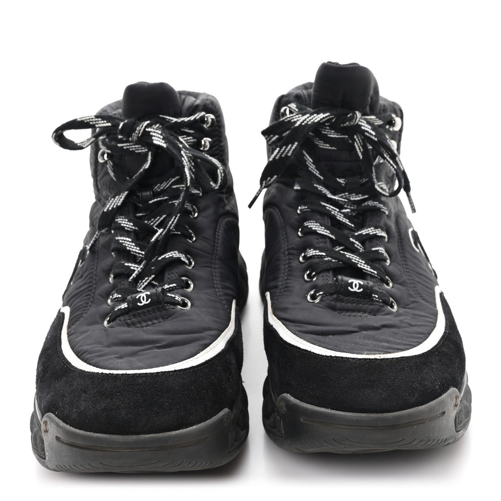 Chanel Fabric Suede Men's CC Sneakers 44 Black