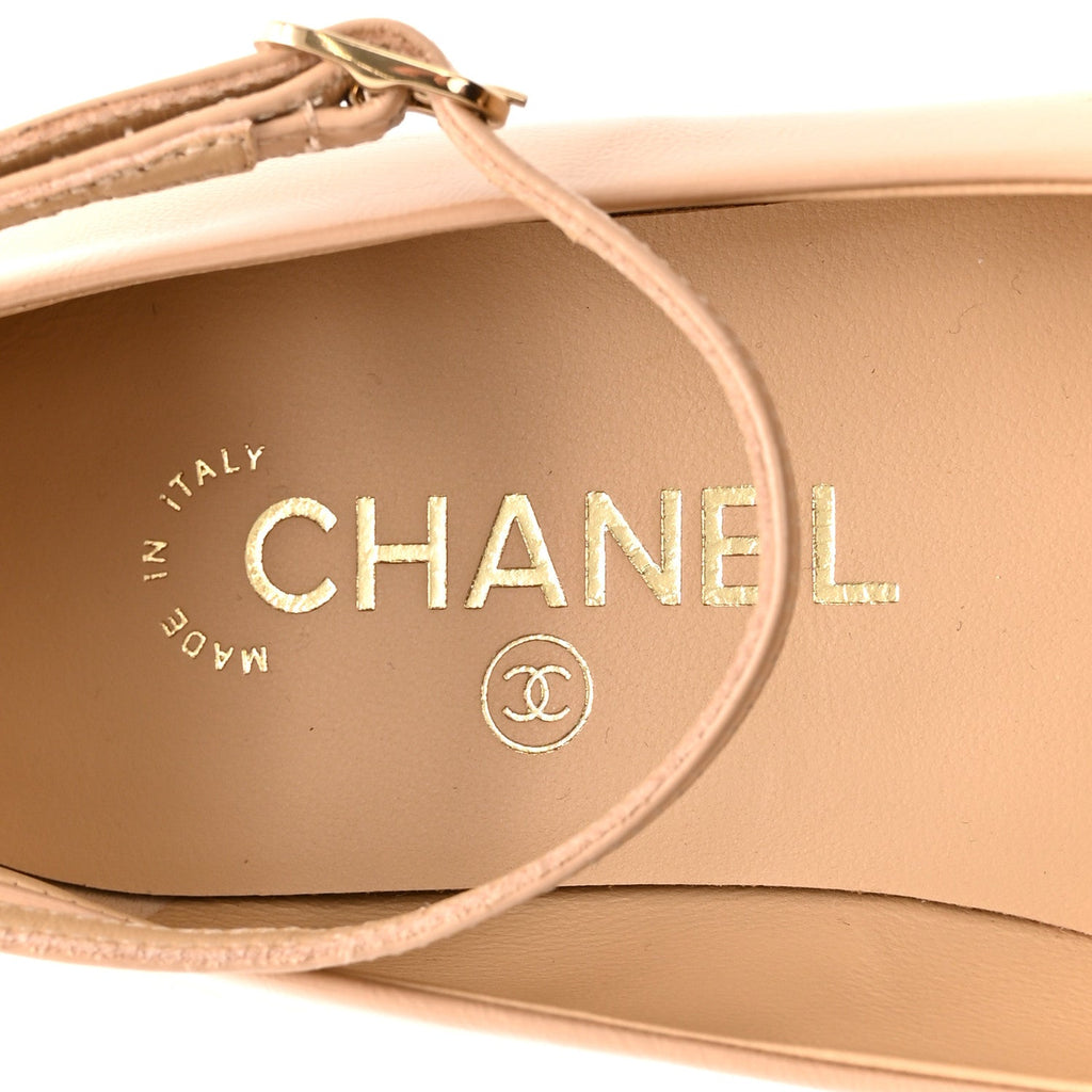 Chanel Shiny Calfskin Camellia Women's Ballerina Flats Beige