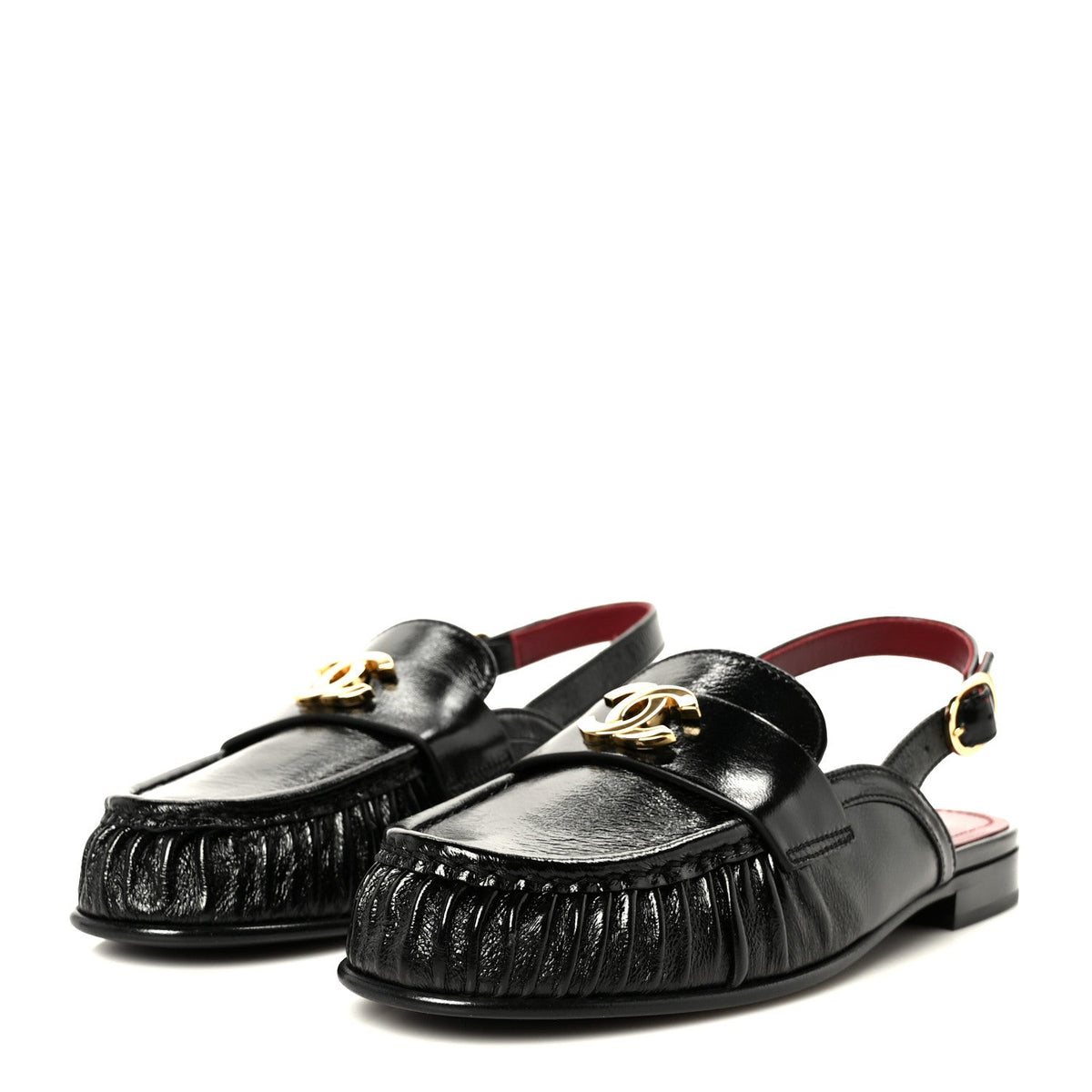 Chanel Crumpled Shiny Lambskin Women's CC Slingback Mocassin 38.5 Black