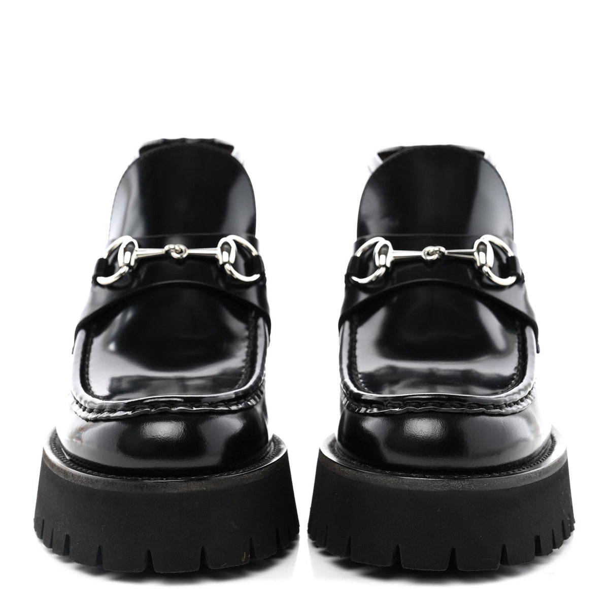 Gucci Cordovan Lux Calfskin Women's Horsebit Platform Ankle Boots 38.5 Black