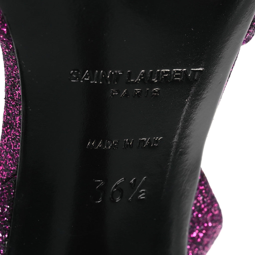 Saint Laurent Glitter Metallic Women's Kiki 100 Ankle Strap Sandals 36.5 Fucxia