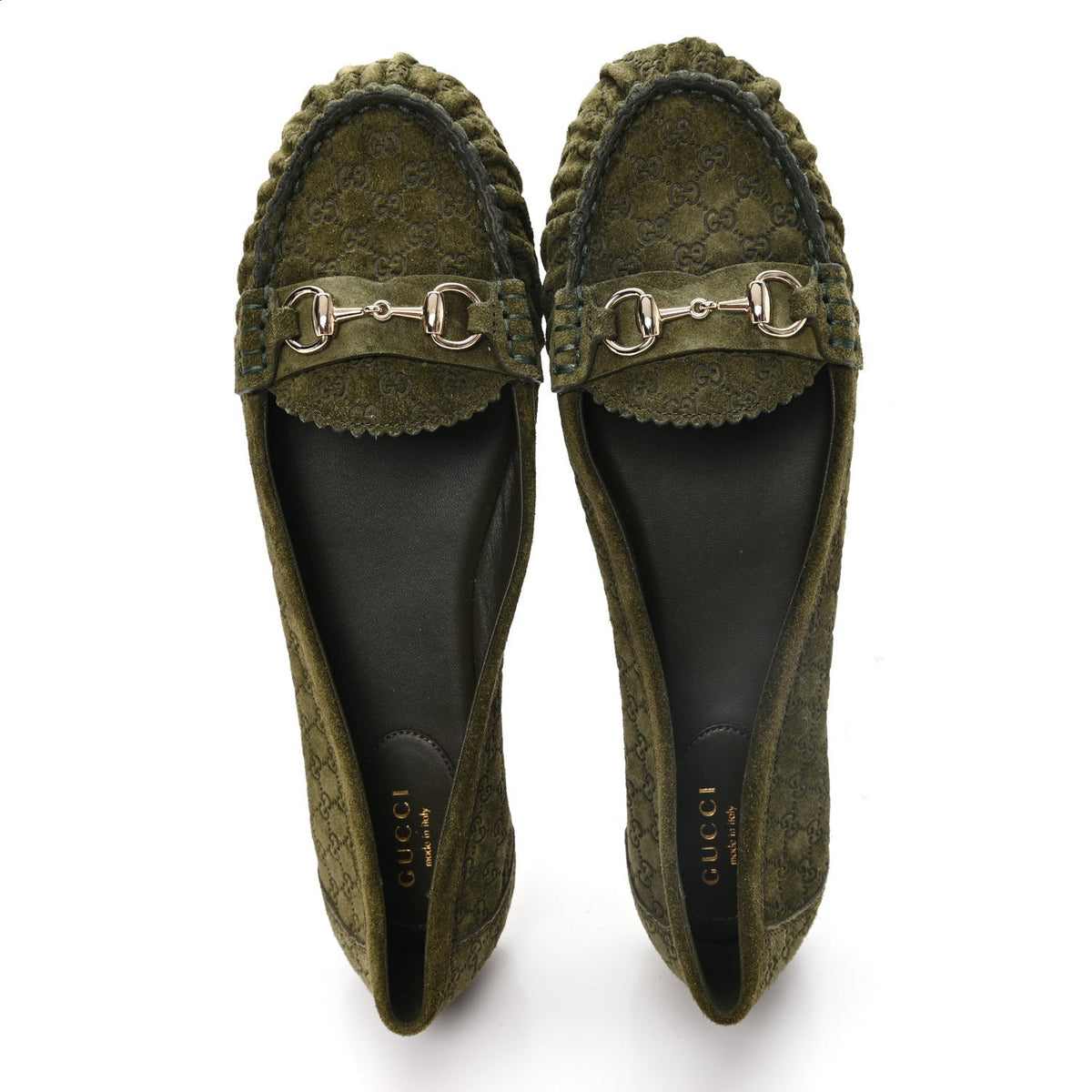 Gucci Suede Women's Micro GG Horsebit Kensington Loafers 38.5 Green