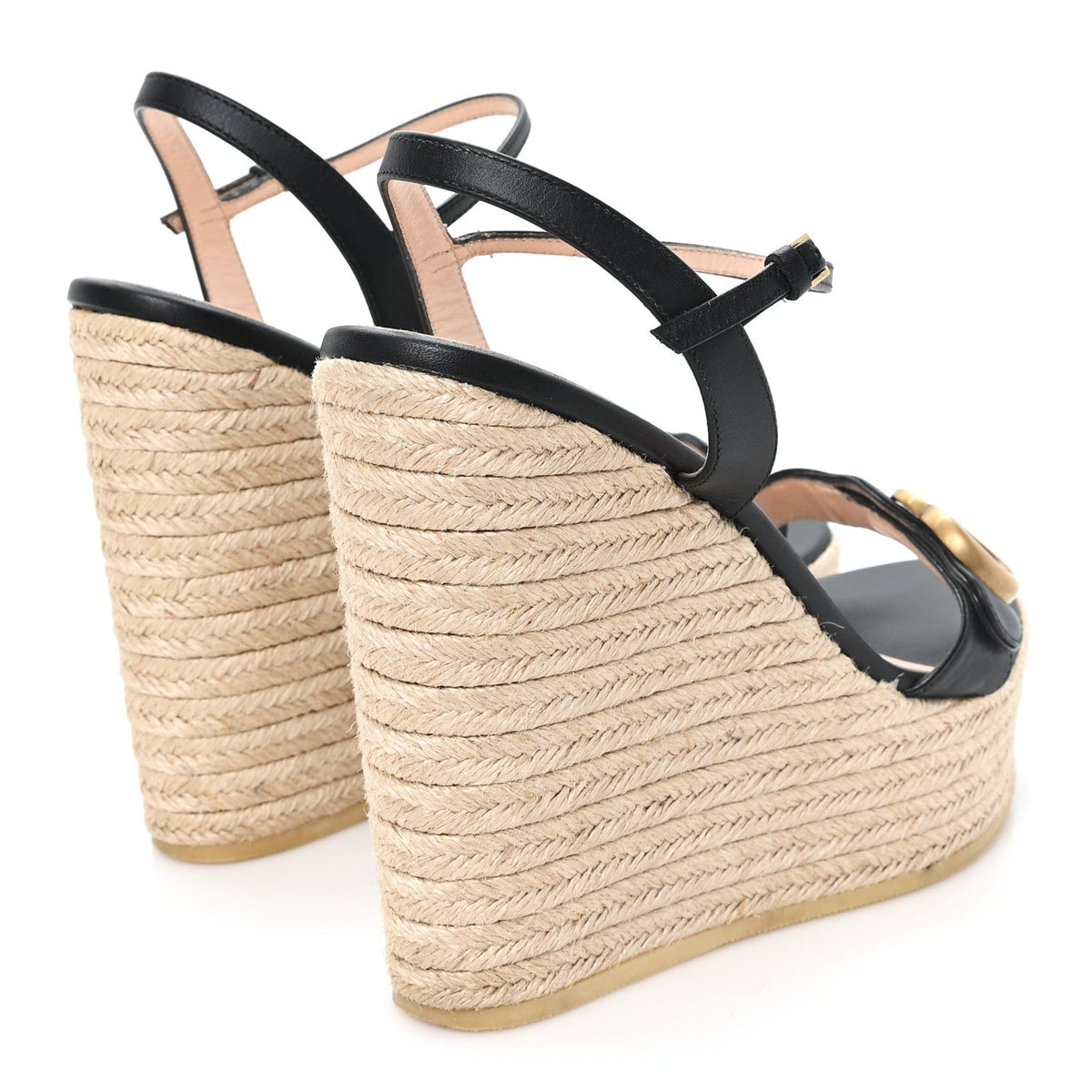 Gucci Nappa Matelasse Women's GG Marmont 45/130mm Espadrille Wedges 39.5 Black