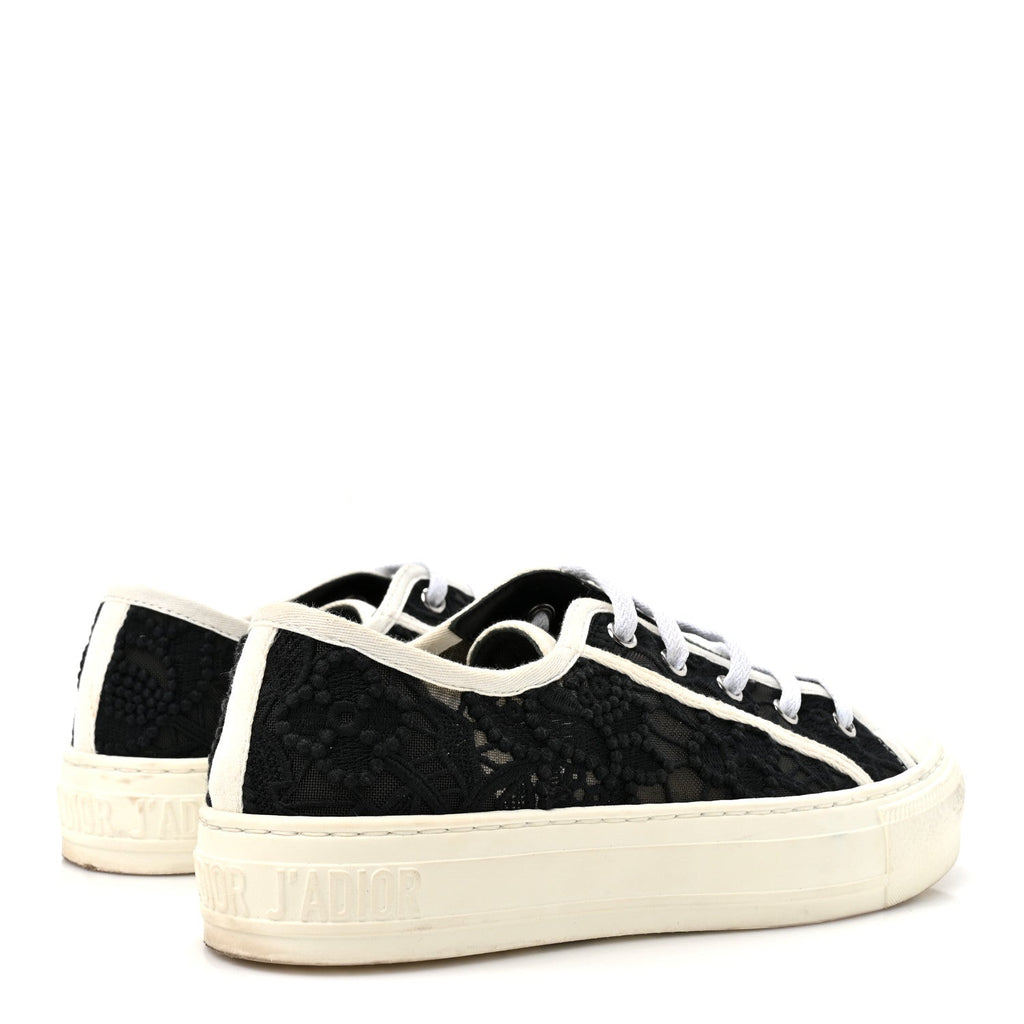 Dior Macramé Embroidered Cotton Women's Walk'N'Dior Sneakers 36 Black and White