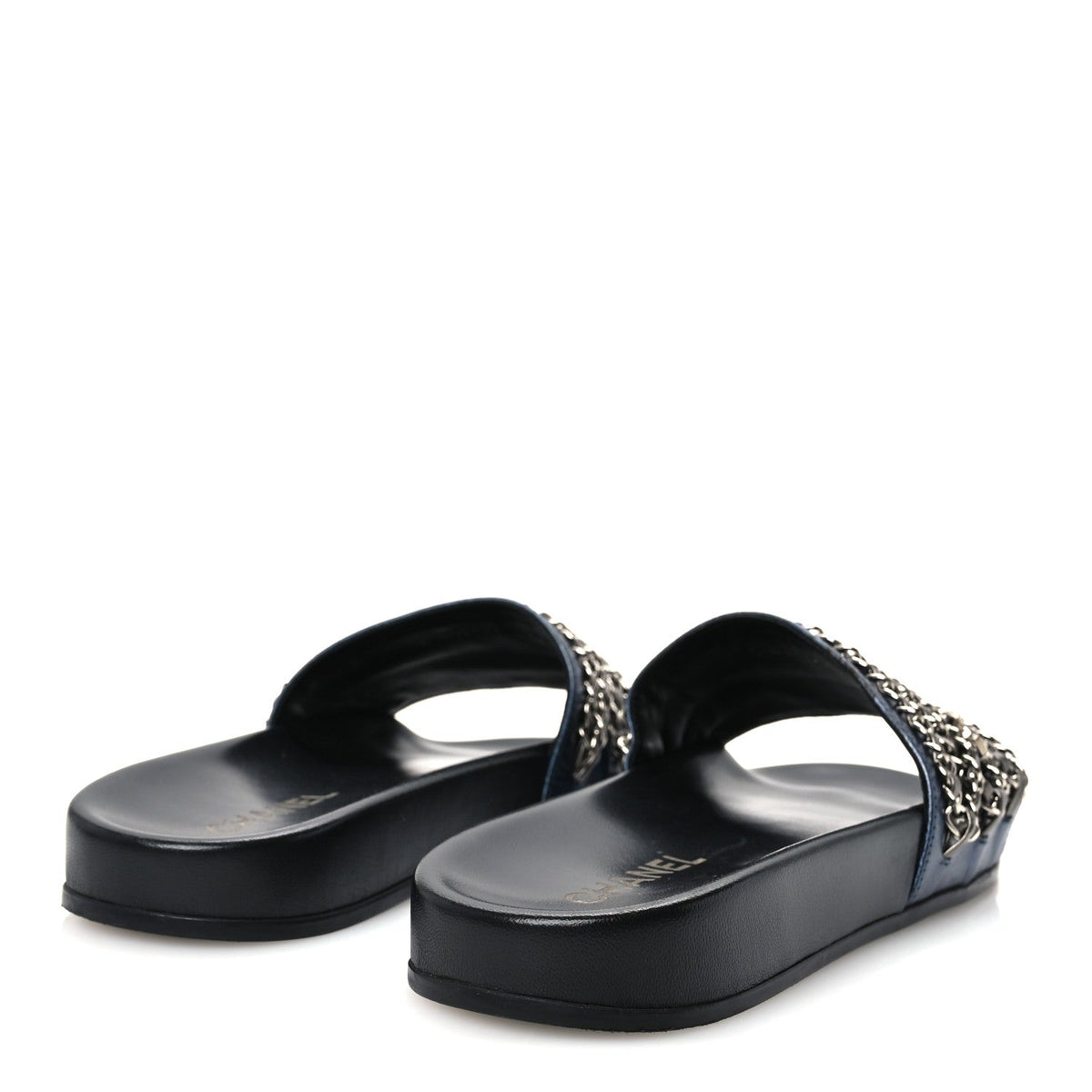 Chanel Lambskin Women's Fantasy Chain Flat Sandals 40 Dark Blue