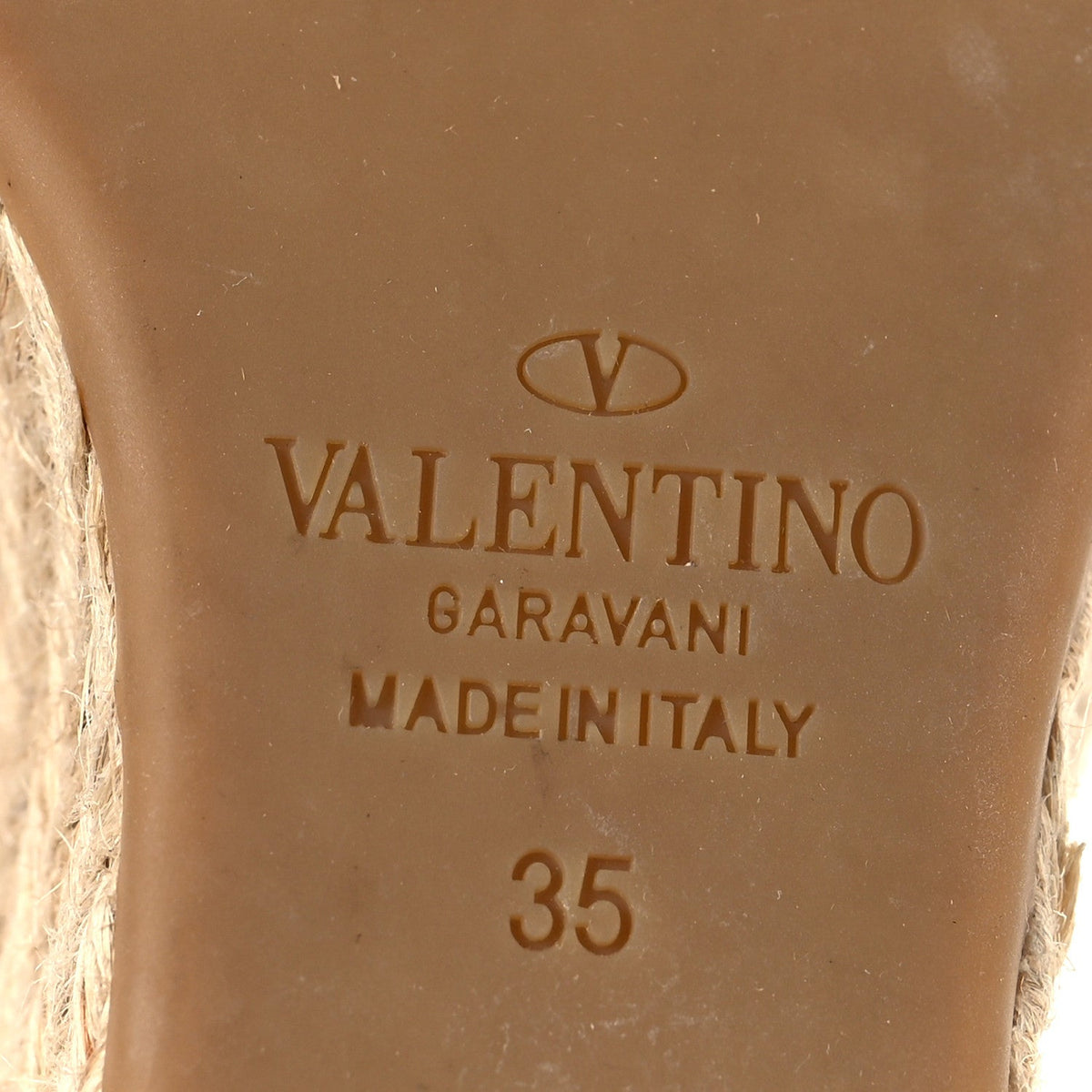 Valentino Garavani Calfskin Women's Rockstud Espadrille Wedge Sandals 35 Poudre Natural