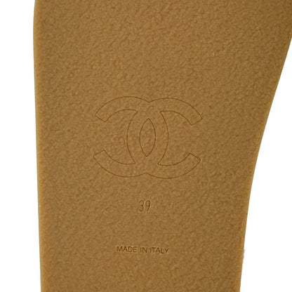 Chanel Suede Calfskin Women's Velcro Flat Sandals 39 Light Pink