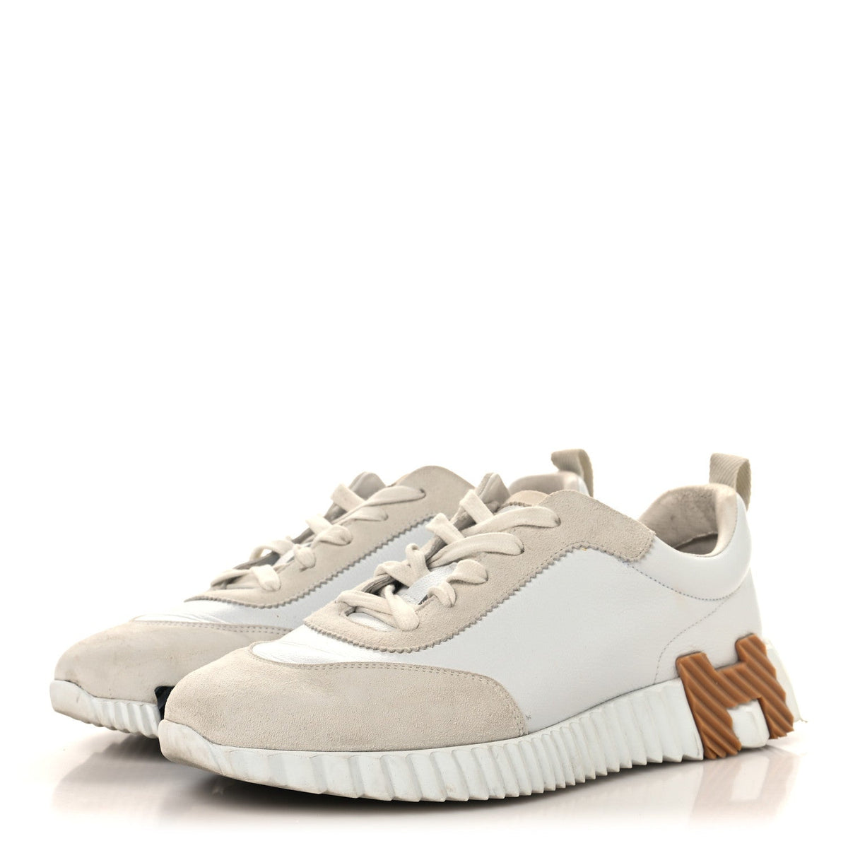 Hermes Calfskin Suede Goatskin Women's Bouncing Sneakers 39 White