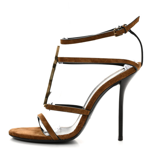 Saint Laurent Suede Cassandra 11.4cm Women's Sandals Brown