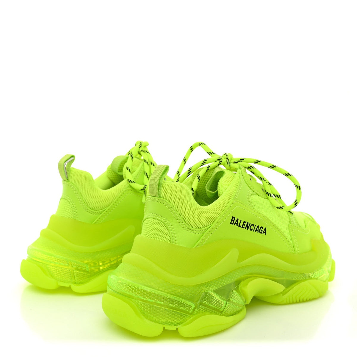 Balenciaga Fabric Mesh Women's Clear Sole Triple S Sneakers 37 Fluo Yellow