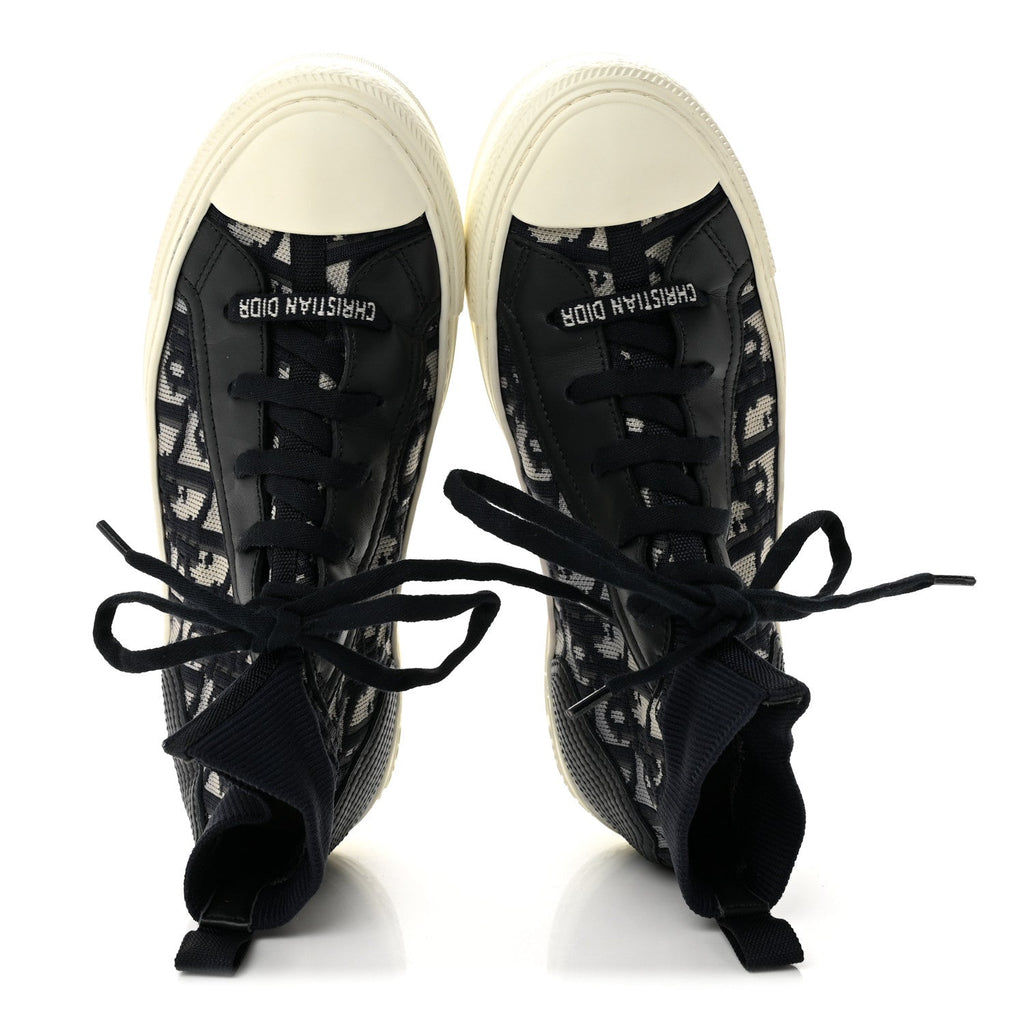 Dior Technical Knit Calfskin Women's Oblique Walk'n'Dior Mid Top Sneakers 36.5 Deep Blue