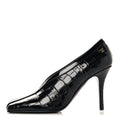 Crocodile Embossed Patent Calfskin Pumps Black