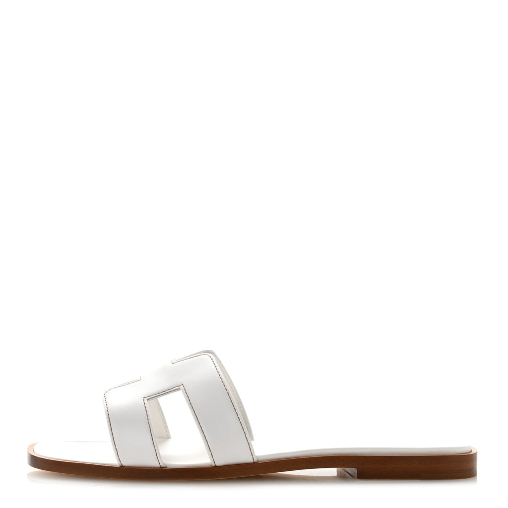 Hermes Box Calfskin Women's Oran Sandals 36 White