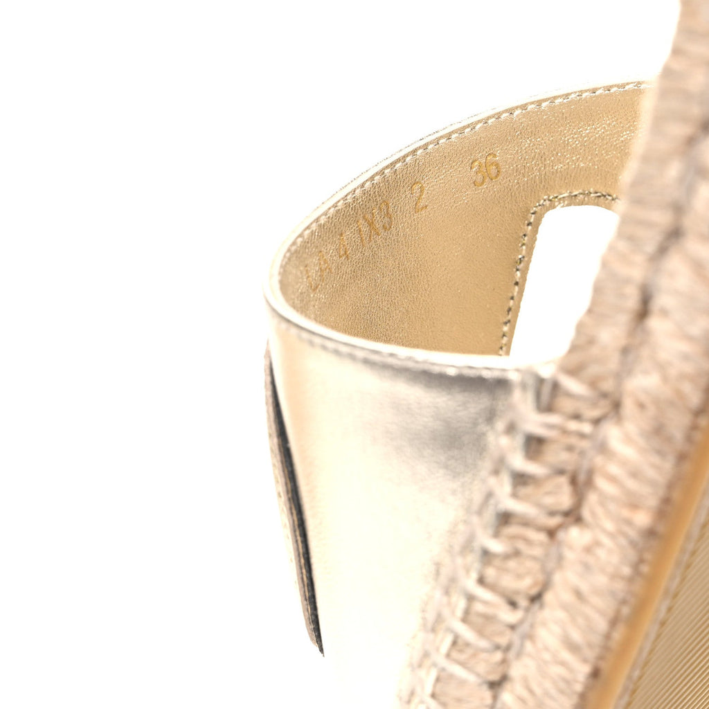 Valentino Garavani Laminated Napa Women's VLogo Cut Out Espadrille Slide Sandals 36 Silver