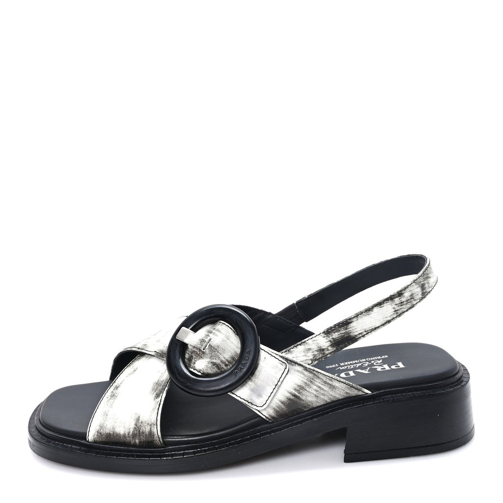 Prada Spazzolato Calfskin Women's Re-Edition 1996 Buckle Sandals 39 Bianco