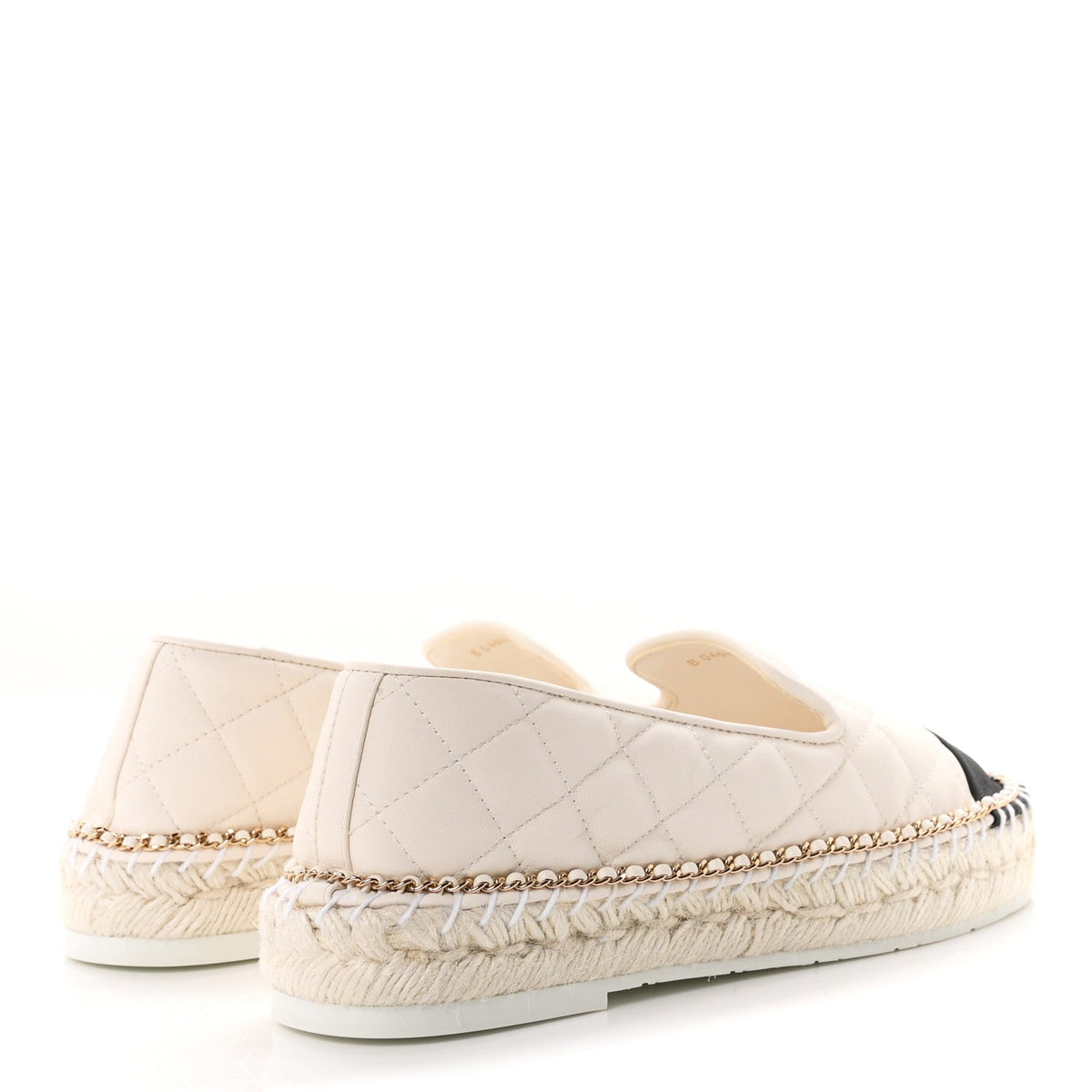 Chanel Shiny Lambskin Grosgrain CC Women's Espadrilles White Black