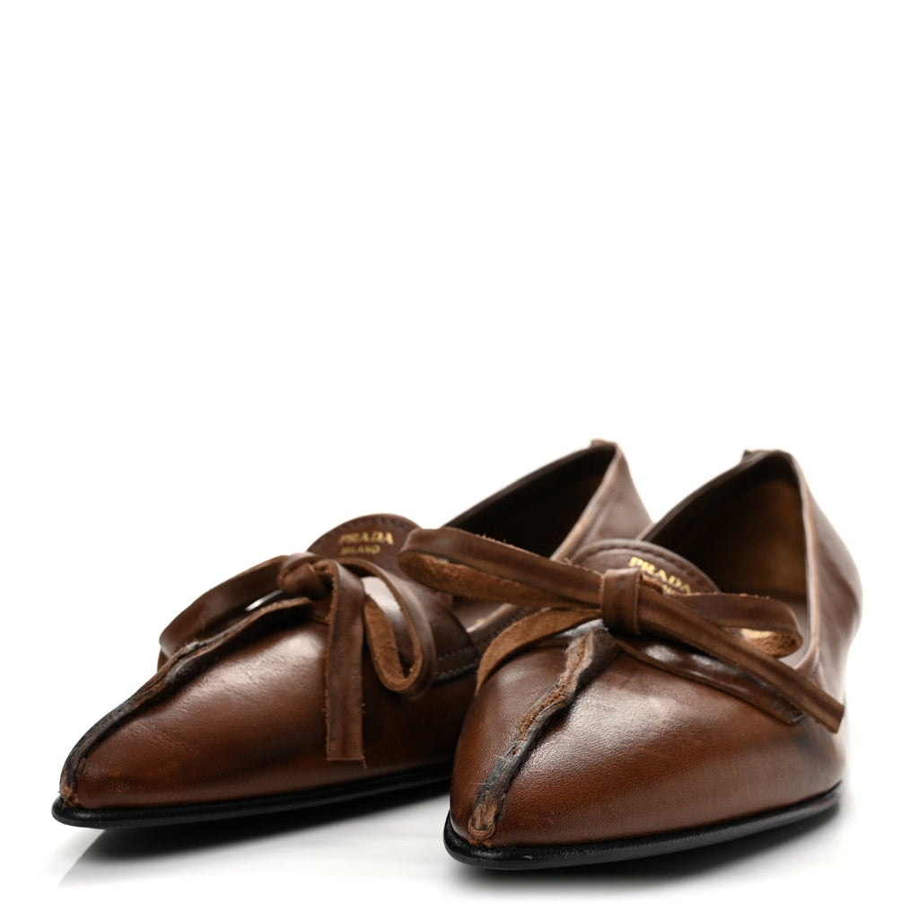 Prada Vitello Women's Old Bow Loafers 39 Cacao