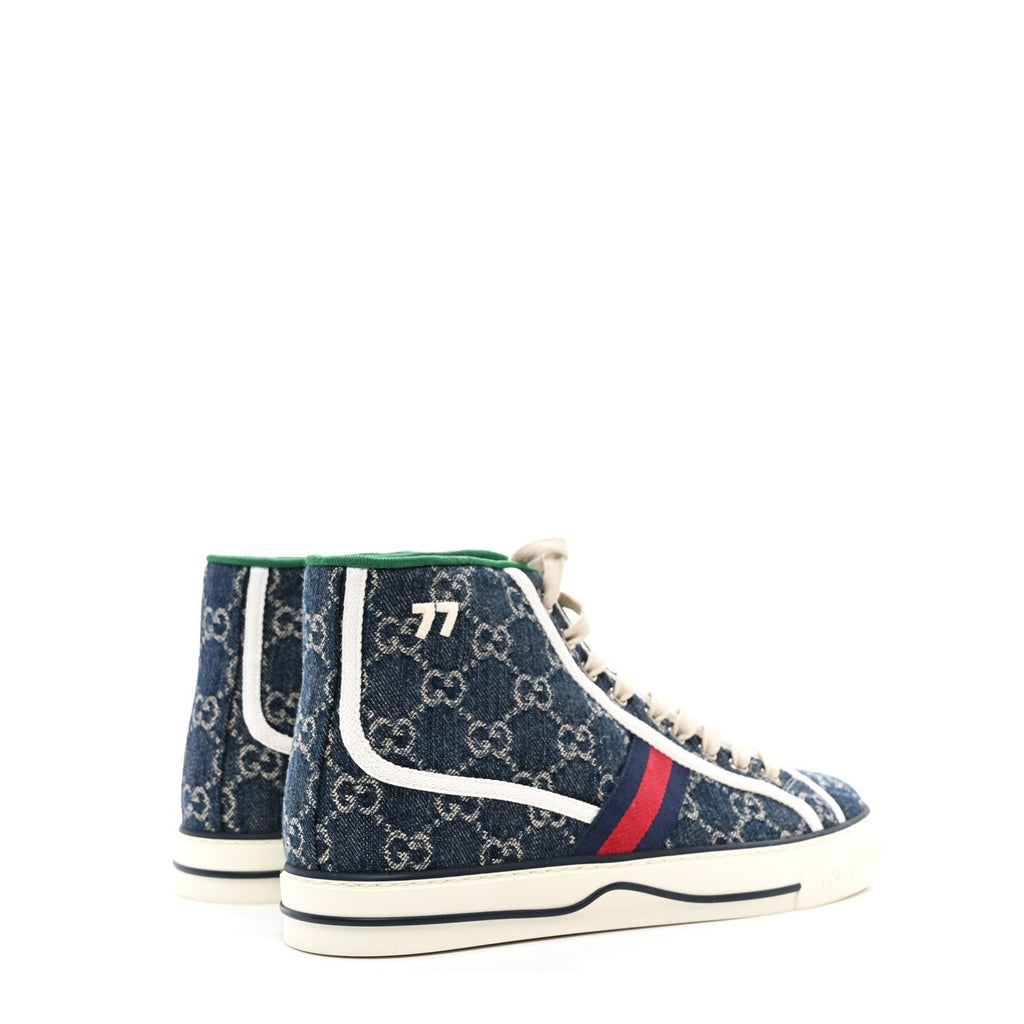 Gucci Denim GG Monogram Web 1977 Tennis Men's High Top Sneakers Blue