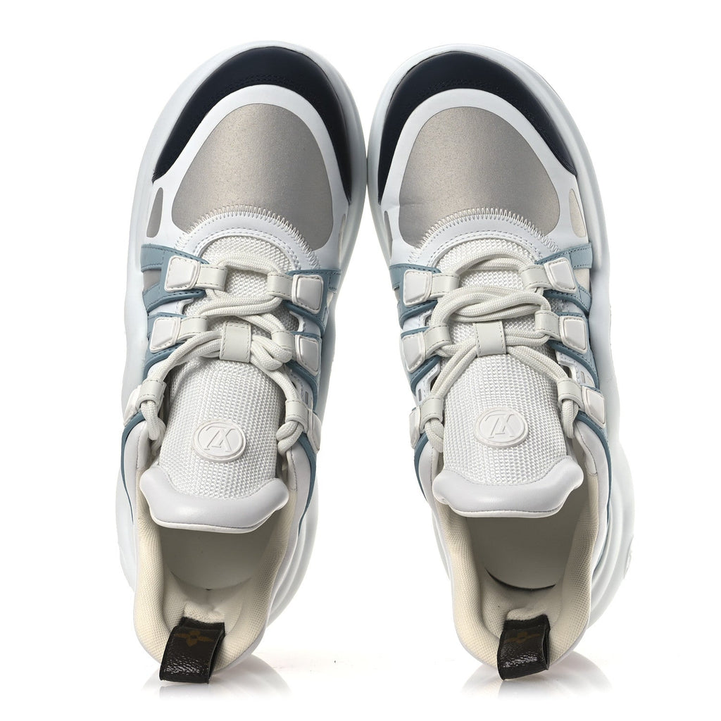 Louis Vuitton Calfskin Technical Nylon Women's LV Archlight Sneakers 38 White Blue Gris