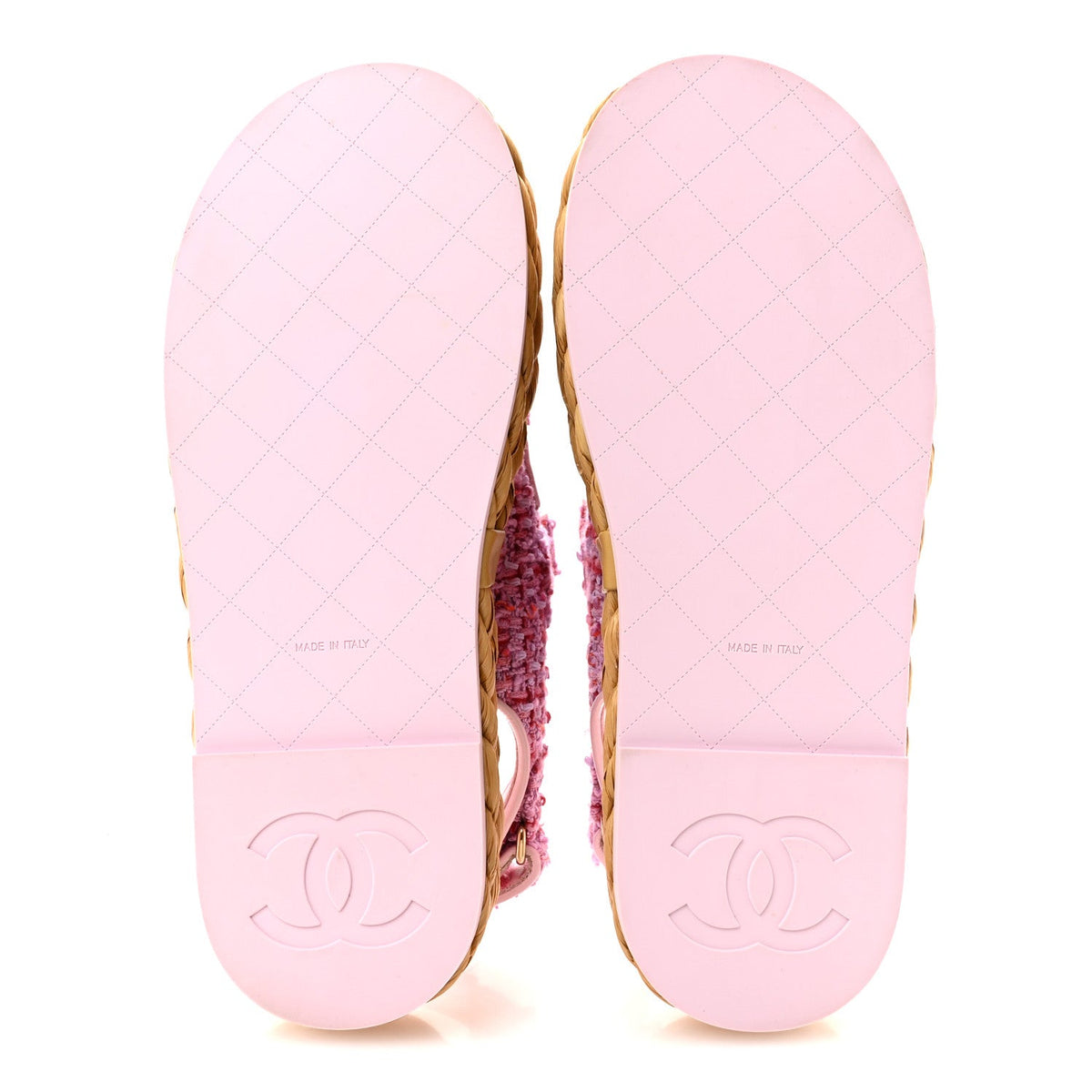 Chanel Tweed Patent Calfskin Women's Velcro Dad Sandals 38.5 Light Purple Pink Red