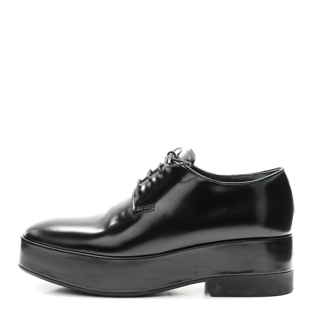 Prada Spazzolato Calfskin Women's Derby Platform Loafers 37 Black