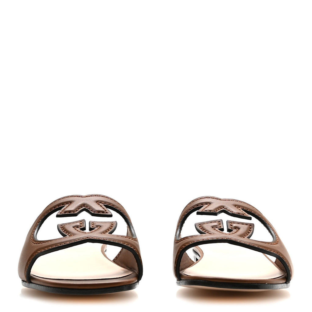 Gucci Softy Calfskin Women's Interlocking G Slide Sandals 36.5 Cuir