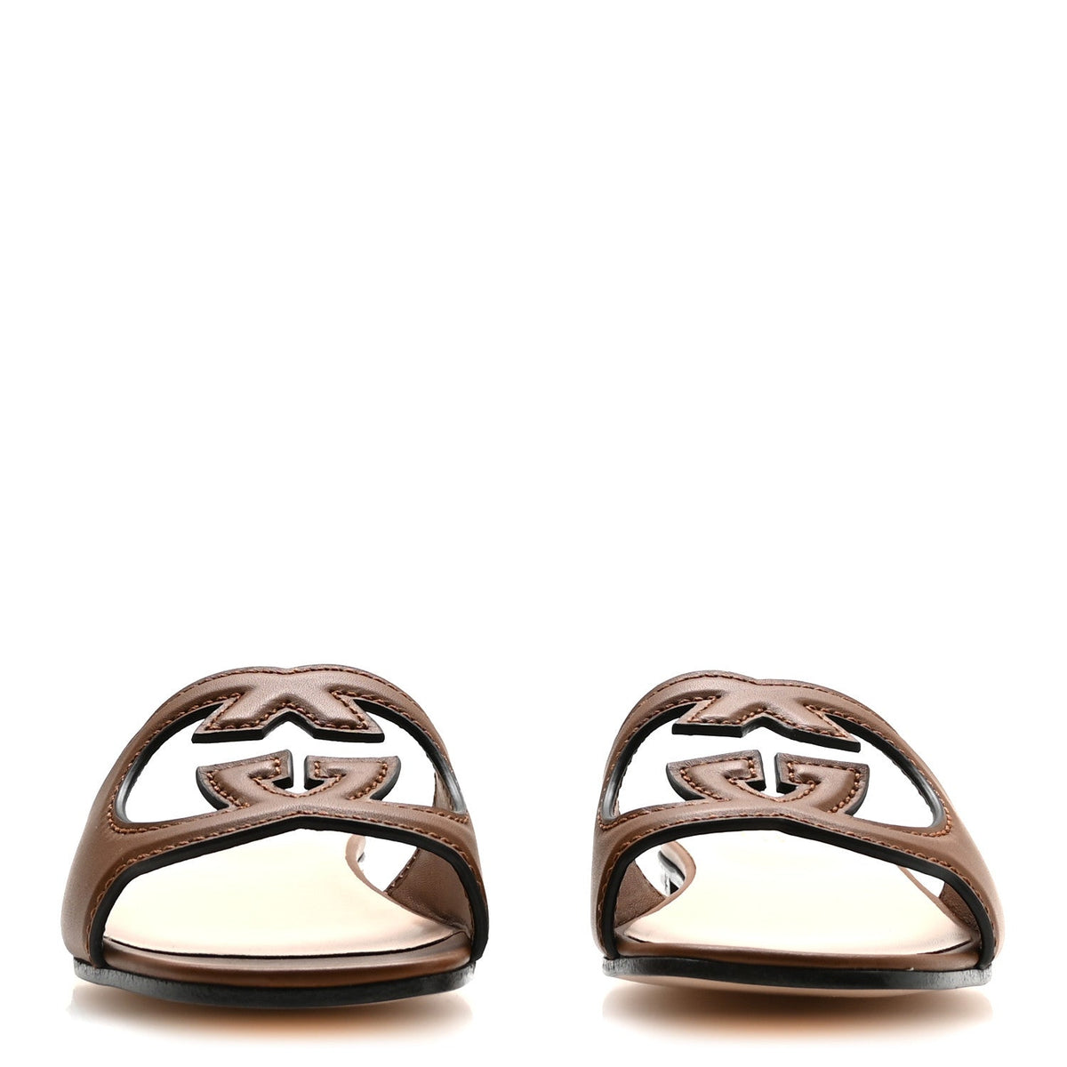 Gucci Softy Calfskin Women's Interlocking G Slide Sandals 36.5 Cuir