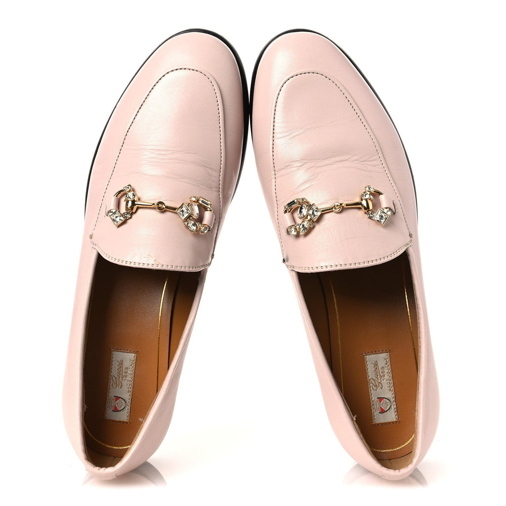 Gucci Malaga Kid Women's Crystal Horsebit Jordaan Loafers 37 Pink Hibiscus