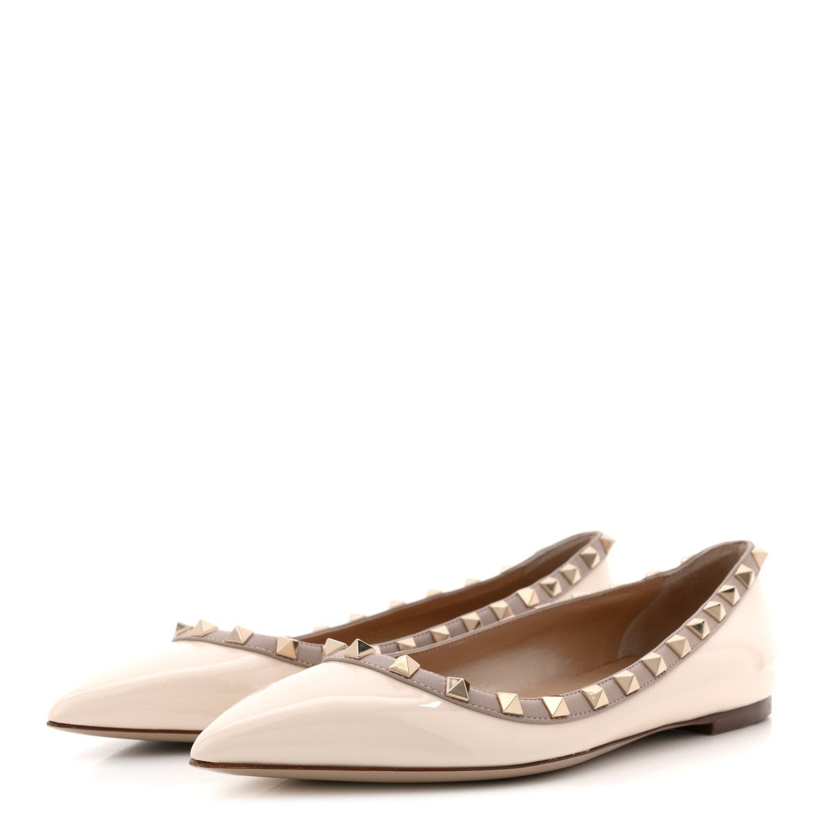 Valentino Garavani Patent Leather Women's Rockstud Ballerina Flats 38.5 Ivory Poudre