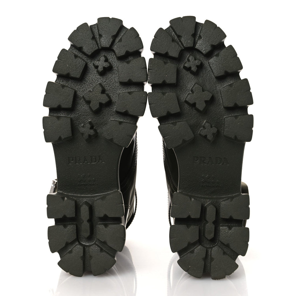 Prada Spazzolato Rois Re-Nylon Women's Monolith Boots 40 Militare