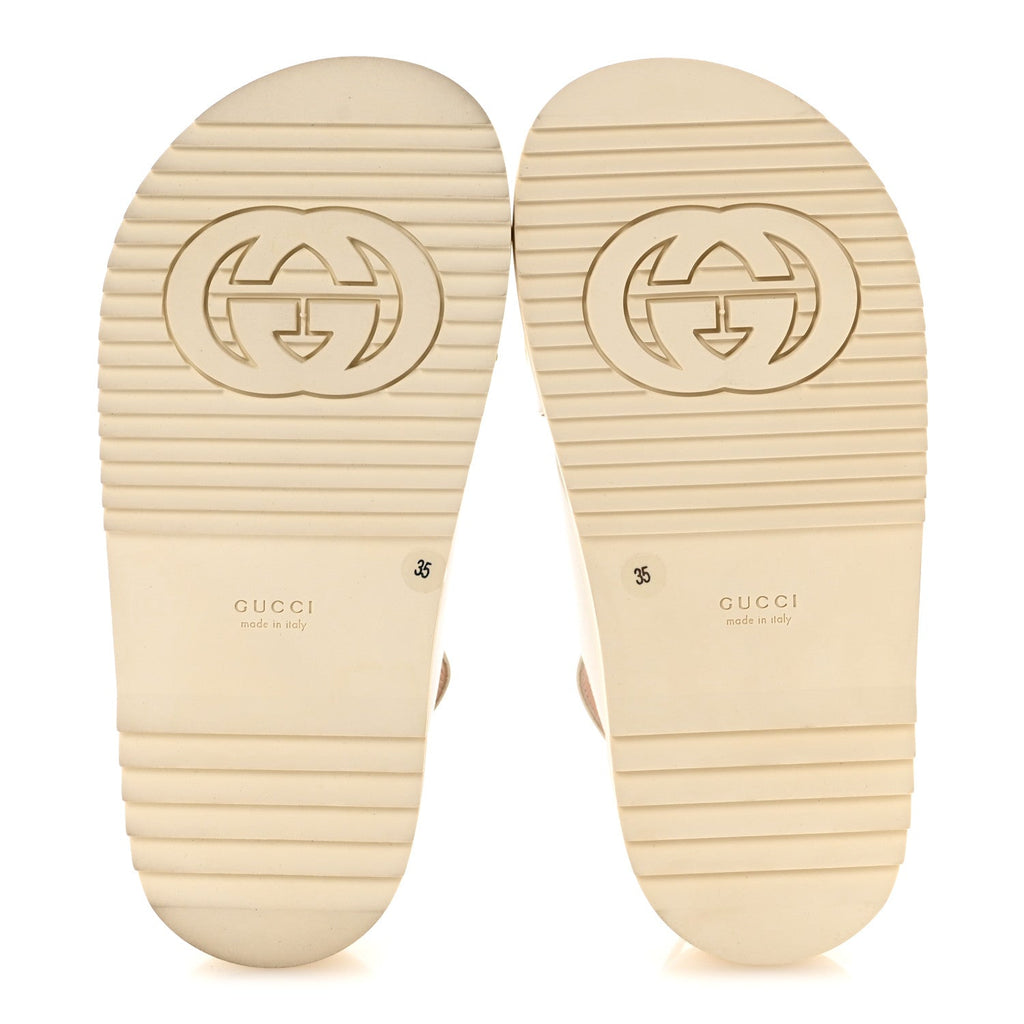 Gucci Calfskin Nappa Women's Charlotte Slingback Sandals 35 Mystic White Platino