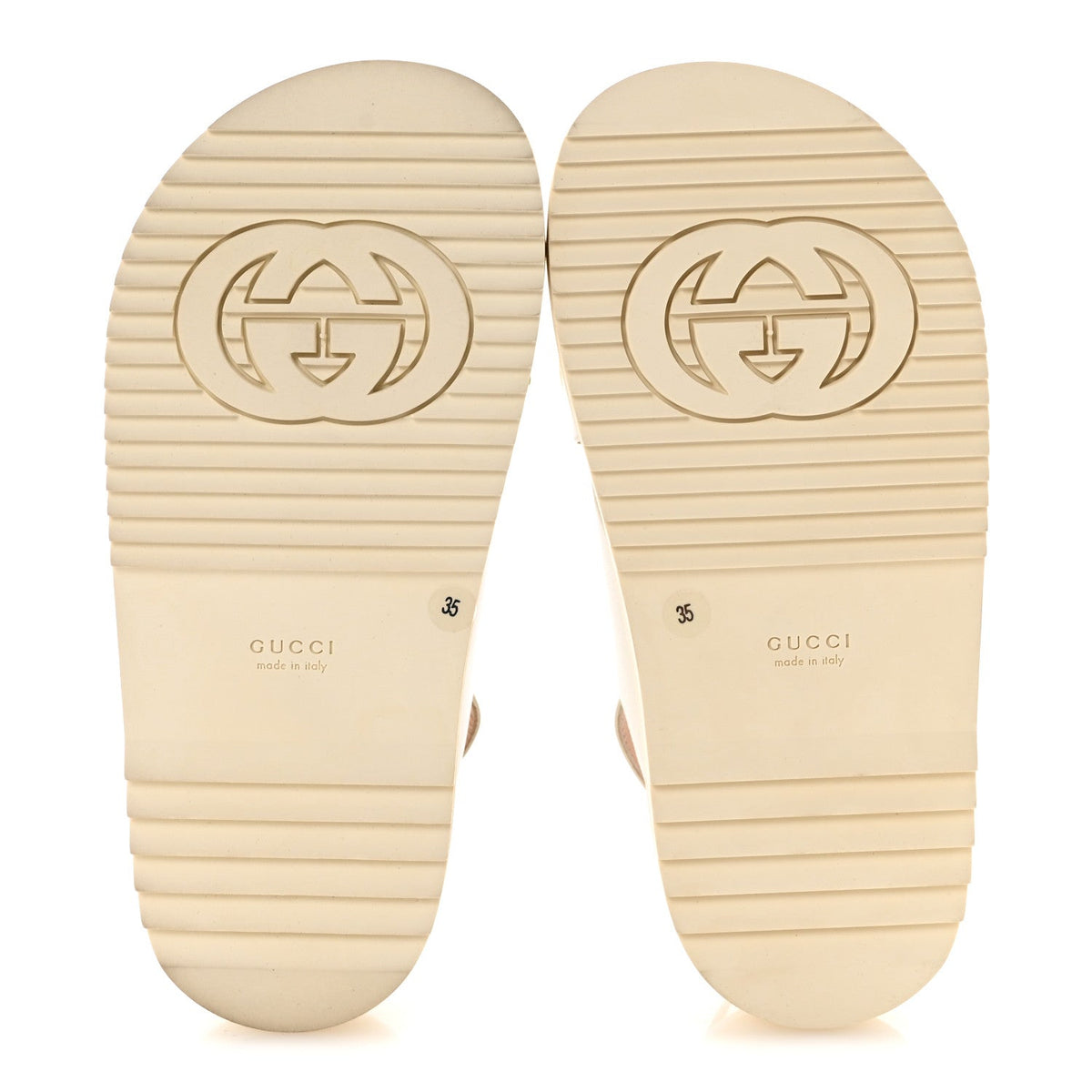 Gucci Calfskin Nappa Women's Charlotte Slingback Sandals 35 Mystic White Platino